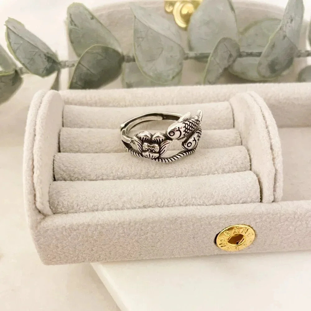 925 Sterling Silver Fish Ring School of Fish Ring Dainty Adjustable Ring - Picture 5 of 10